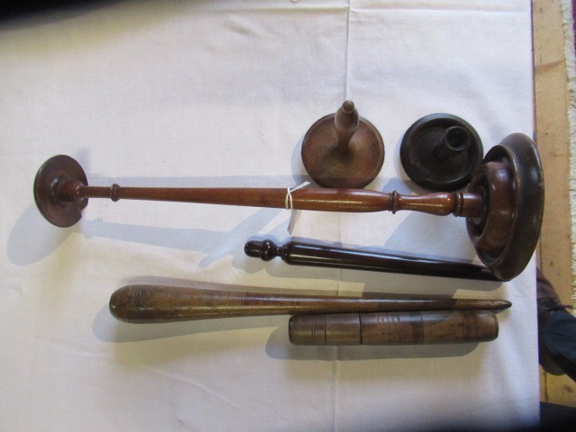 A COLLECTION OF 19TH CENTURY TREEN, comprising of a baton, scroll holder, sailor's fid, candlestick Image