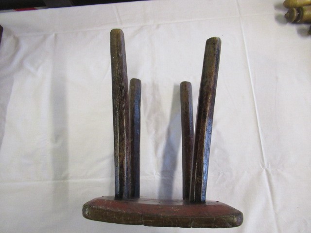 A 19TH CENTURY ASH AND ELM MILKING STOOL, the oblong seat raised on four circular tapering legs, 13 Image