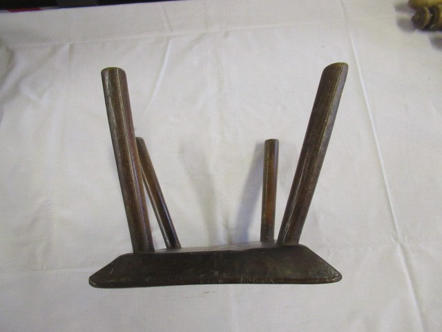 A 19TH CENTURY ASH AND ELM MILKING STOOL, the oblong seat raised on four circular tapering legs, 13 Image