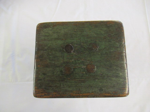 A 19TH CENTURY ASH AND ELM MILKING STOOL, the oblong seat raised on four circular tapering legs, 13 Image