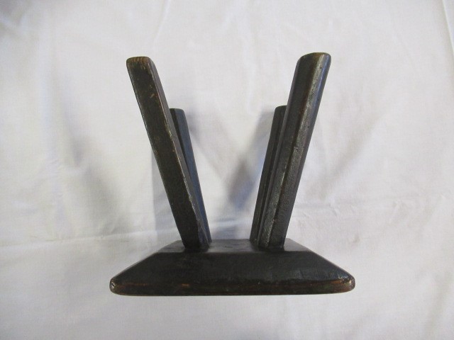 A 19TH CENTURY ASH AND ELM MILKING STOOL, the oblong seat raised on four circular tapering legs, 13 Image
