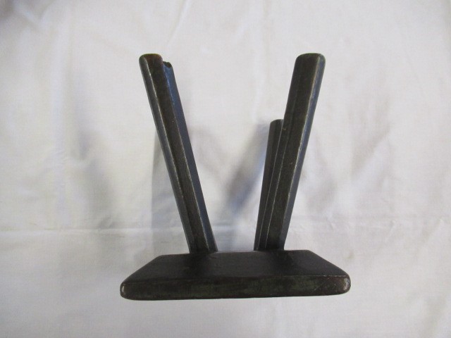A 19TH CENTURY ASH AND ELM MILKING STOOL, the oblong seat raised on four circular tapering legs, 13 Image