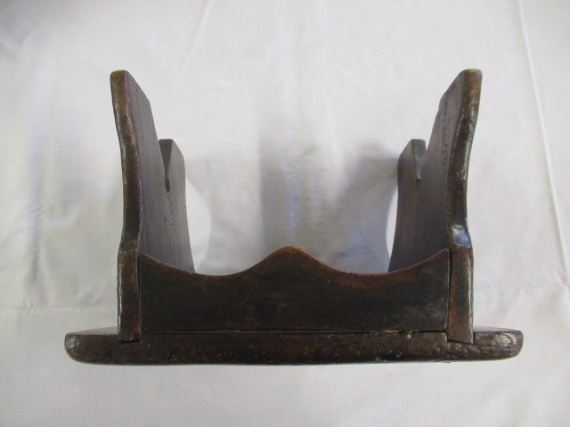 A 19TH CENTURY ASH AND ELM MILKING STOOL, the oblong seat raised on four circular tapering legs, 13 Image