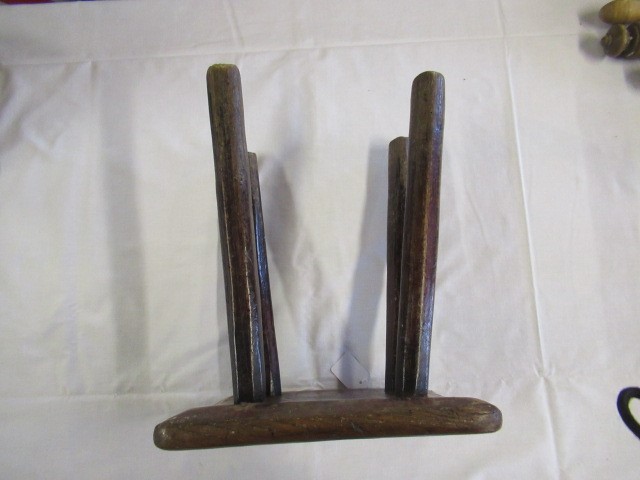 A 19TH CENTURY ASH AND ELM MILKING STOOL, the oblong seat raised on four circular tapering legs, 13 Image