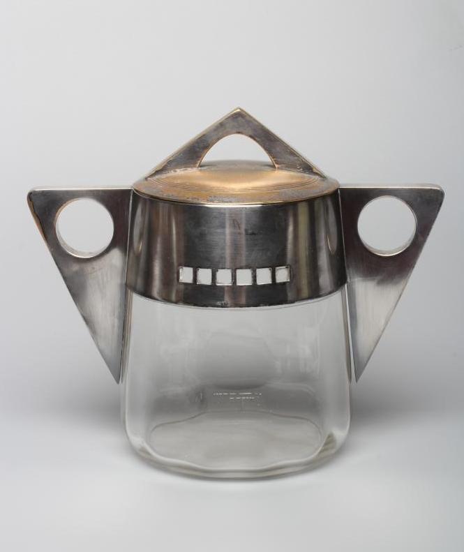 JUTTA SIKA FOR THE WIENER WERKSTATTE - A clear glass "Meteor" biscuit barrel of tapering cylindrical Image