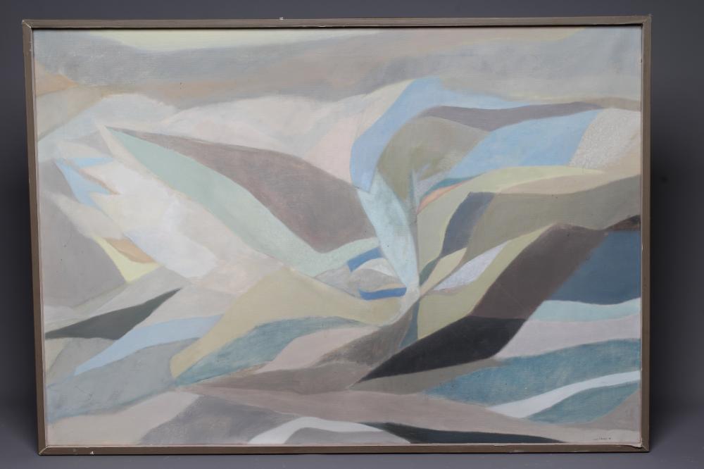 JOHN PHILIP BUSBY (1928-2015) Abstract, signed lower right, dated '66, oil on canvas, 28" x 39 1/2", Image