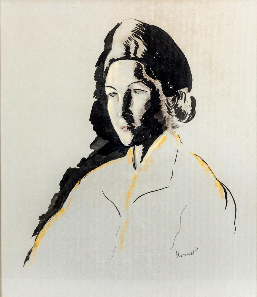 JACOB KRAMER (1892-1962) Portrait of an Elegant lady, head and Shoulders, signed lower right, mixed Image