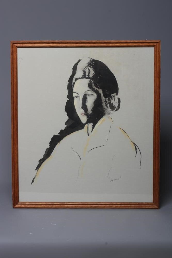 JACOB KRAMER (1892-1962) Portrait of an Elegant lady, head and Shoulders, signed lower right, mixed Image