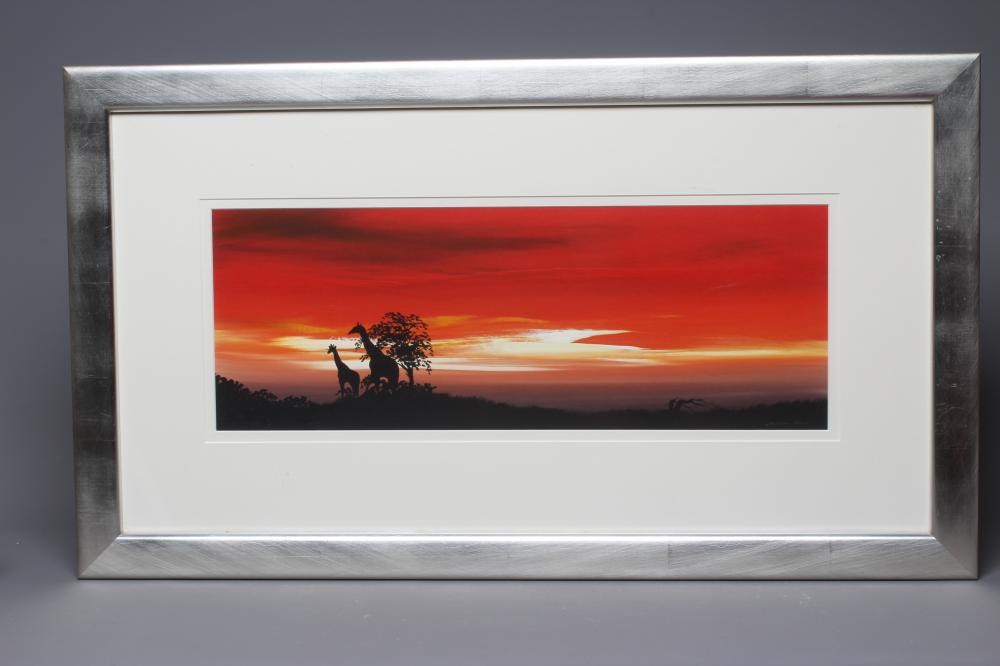 JONATHAN SHAW (b.1959) African Landscape at Dusk, signed lower right, oil on board, 8 1/2" x 23", Image