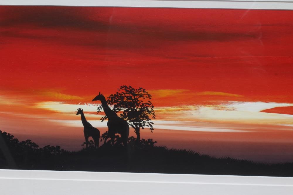 JONATHAN SHAW (b.1959) African Landscape at Dusk, signed lower right, oil on board, 8 1/2" x 23", Image