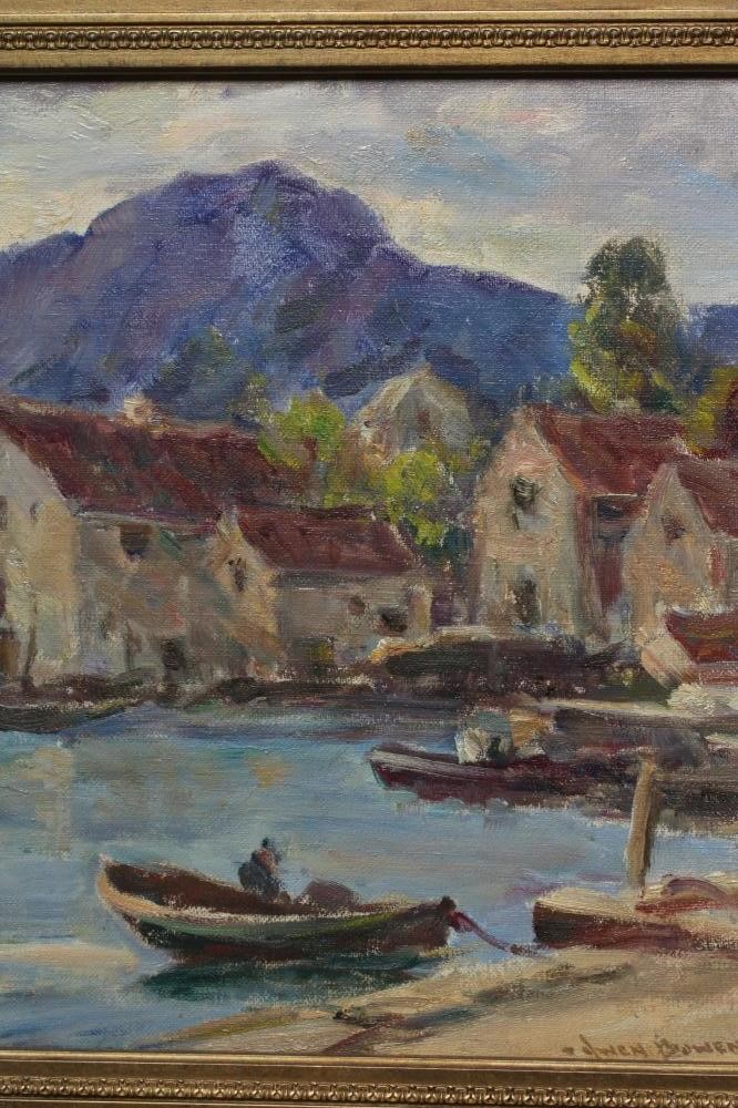 OWEN BOWEN (1873-1967) Harbour Scene, signed lower right, oil on board, 14" x 18", modern gilt swept Image