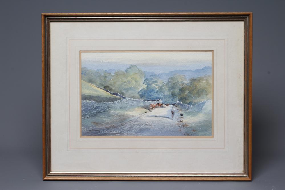 BRIAN IRVING (1931-2013) A Farmer with Cattle on a Drover's Road, signed lower left, watercolour, 8" Image