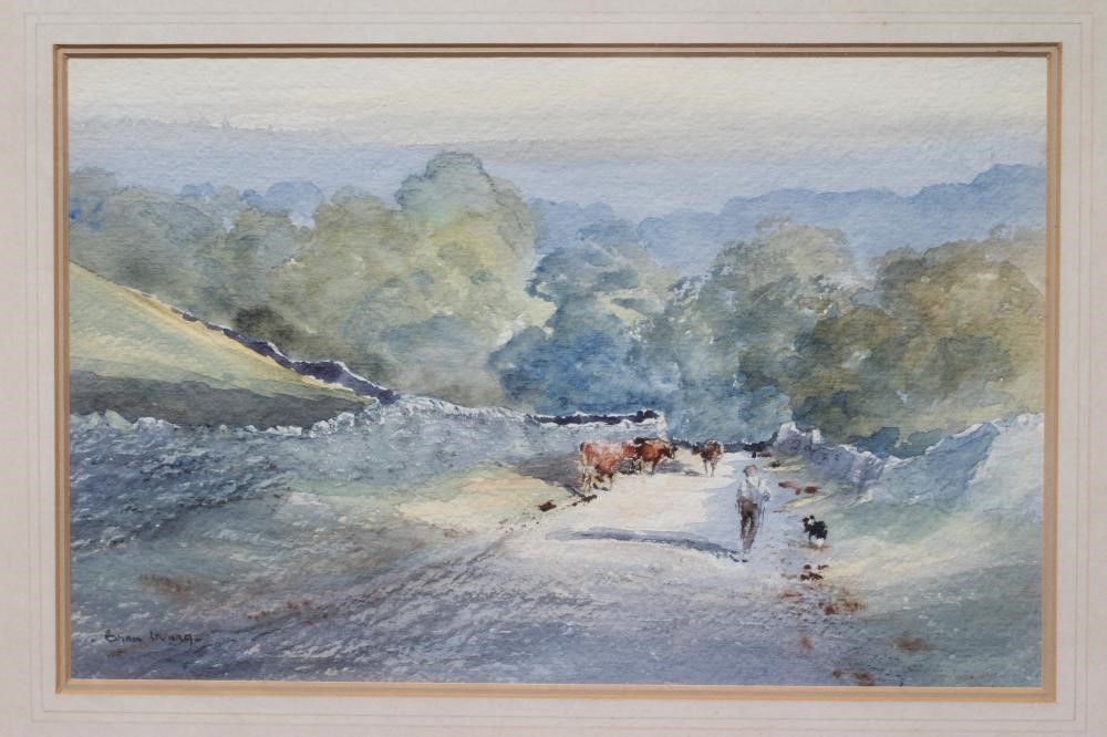 BRIAN IRVING (1931-2013) A Farmer with Cattle on a Drover's Road, signed lower left, watercolour, 8" Image