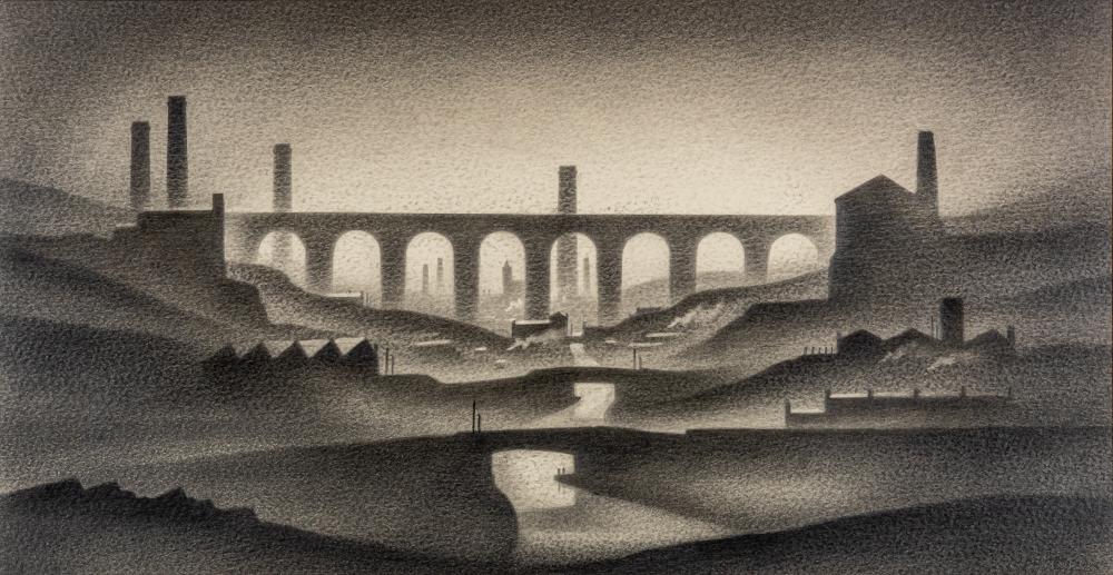 TREVOR GRIMSHAW (1947-2001) Northern Valley, pencil/graphite, Barn Gallery label/invoice verso, 12 Image