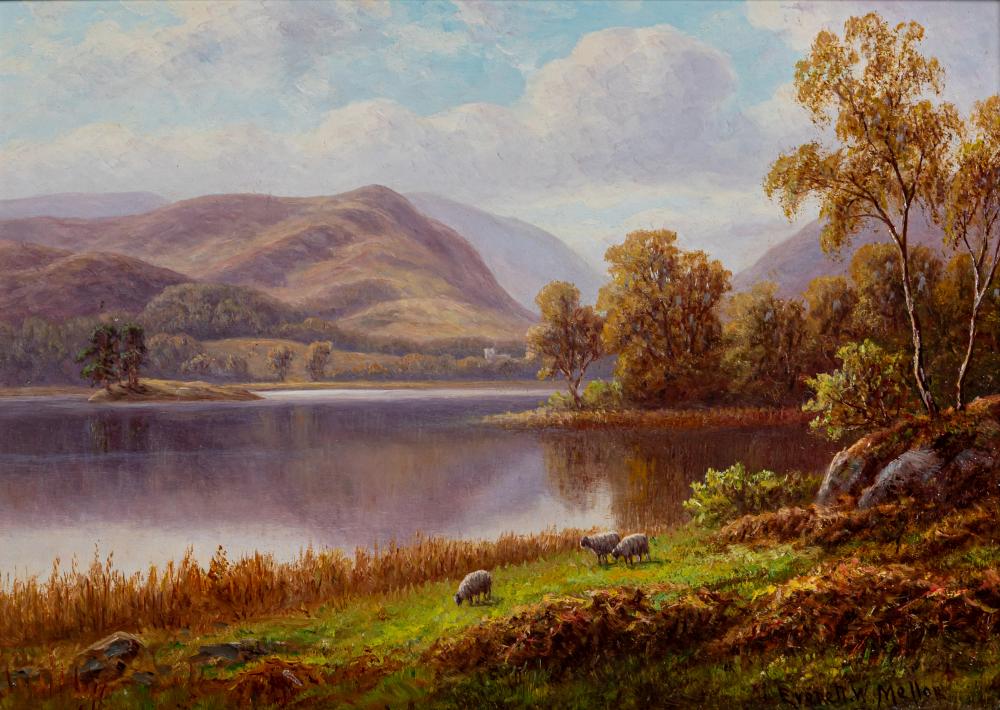 EVERETT WATSON MELLOR (1878-1965) Langdale Pikes from Elterwater and Grasmere Image