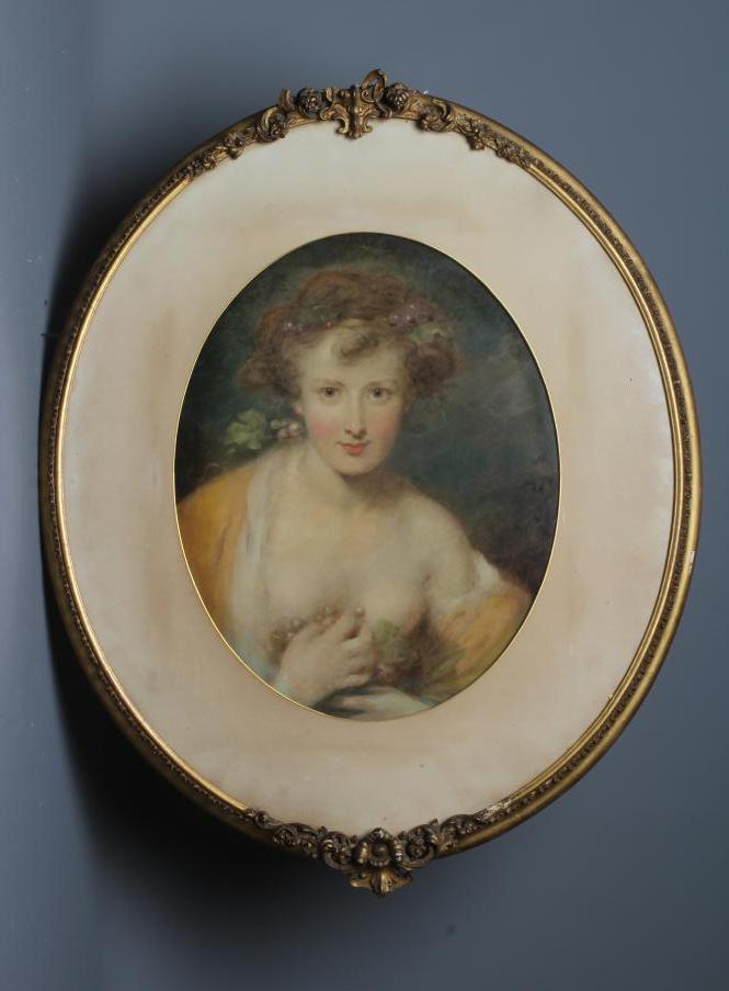 CONTINENTAL SCHOOL (19th Century) Portrait of a Lady, head and shoulders holding grapes and wearing Image