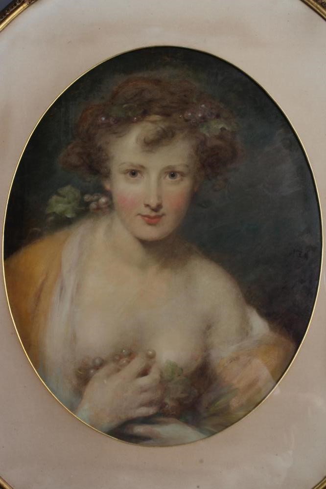 CONTINENTAL SCHOOL (19th Century) Portrait of a Lady, head and shoulders holding grapes and wearing Image