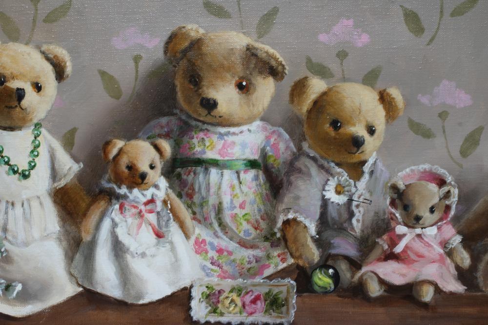 DEBORAH JONES (1921-2012) Teddy Bears, signed lower left, Alexander Gallery label verso, oil on Image