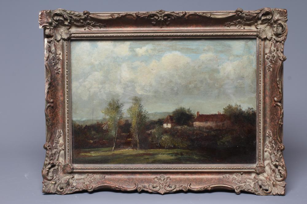 ENGLISH SCHOOL (Late 19th Century) Cottages in a Woodland Landscape, oil on canvas, 9" x 13", framed Image