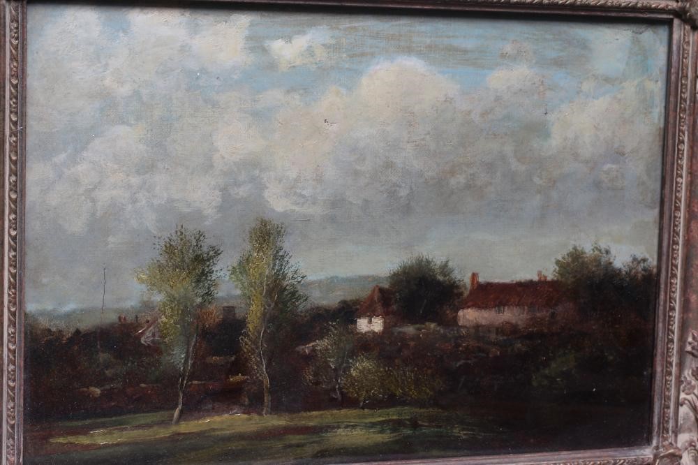 ENGLISH SCHOOL (Late 19th Century) Cottages in a Woodland Landscape, oil on canvas, 9" x 13", framed Image