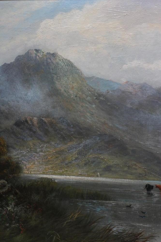 WILLIAM LANGLEY (act.1880-1920) View of a Scottish Loch, signed lower left, oil on canvas, 16" x Image