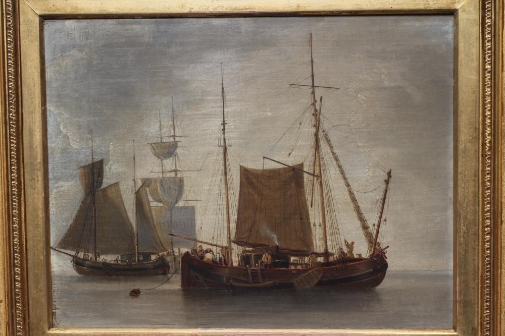 CONTINENTAL SCHOOL (19th Century) Fishing Boats on a Calm Sea, oil on canvas laid on board, 11" x Image