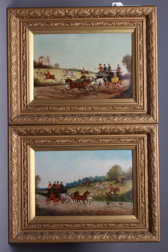 PHILIP HENRY RIDEOUT (1860-1920) A pair of Coaching and Hunting scenes, both signed, oil on board, Image