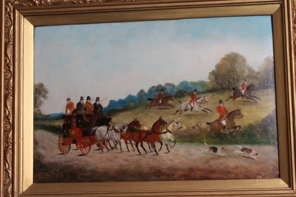 PHILIP HENRY RIDEOUT (1860-1920) A pair of Coaching and Hunting scenes, both signed, oil on board, Image