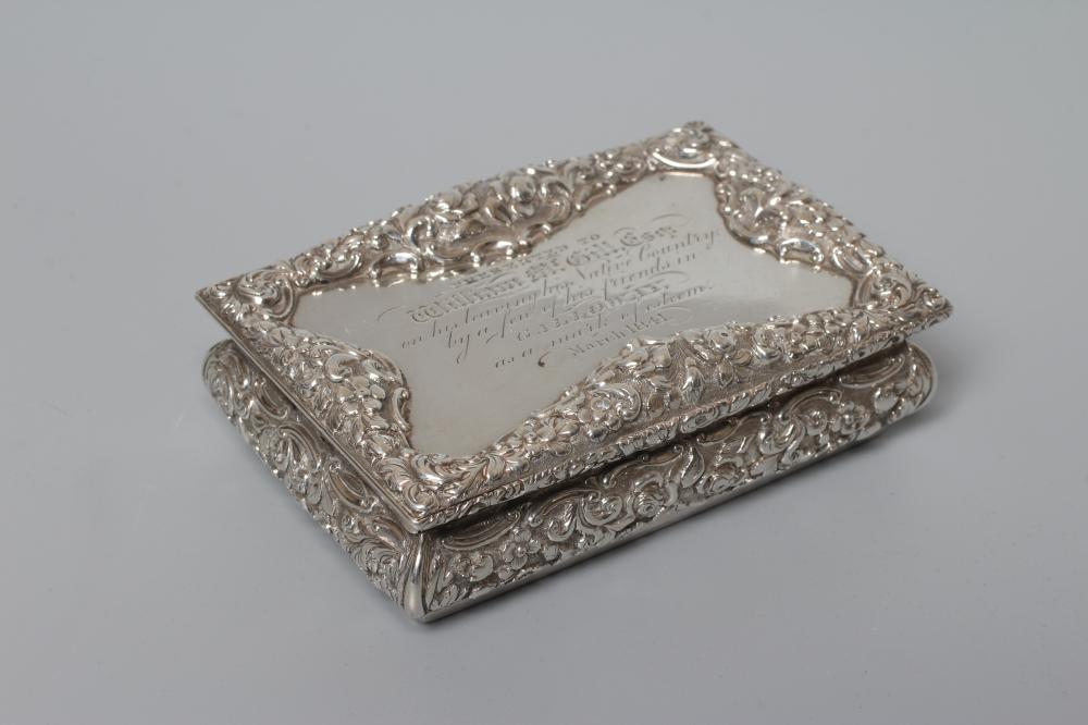 AN EARLY VICTORIAN SILVER LARGE TABLE SNUFF BOX by Nathaniel Mills Image