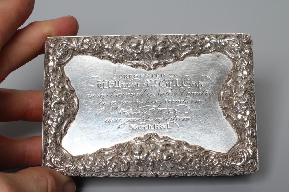 AN EARLY VICTORIAN SILVER LARGE TABLE SNUFF BOX by Nathaniel Mills Image