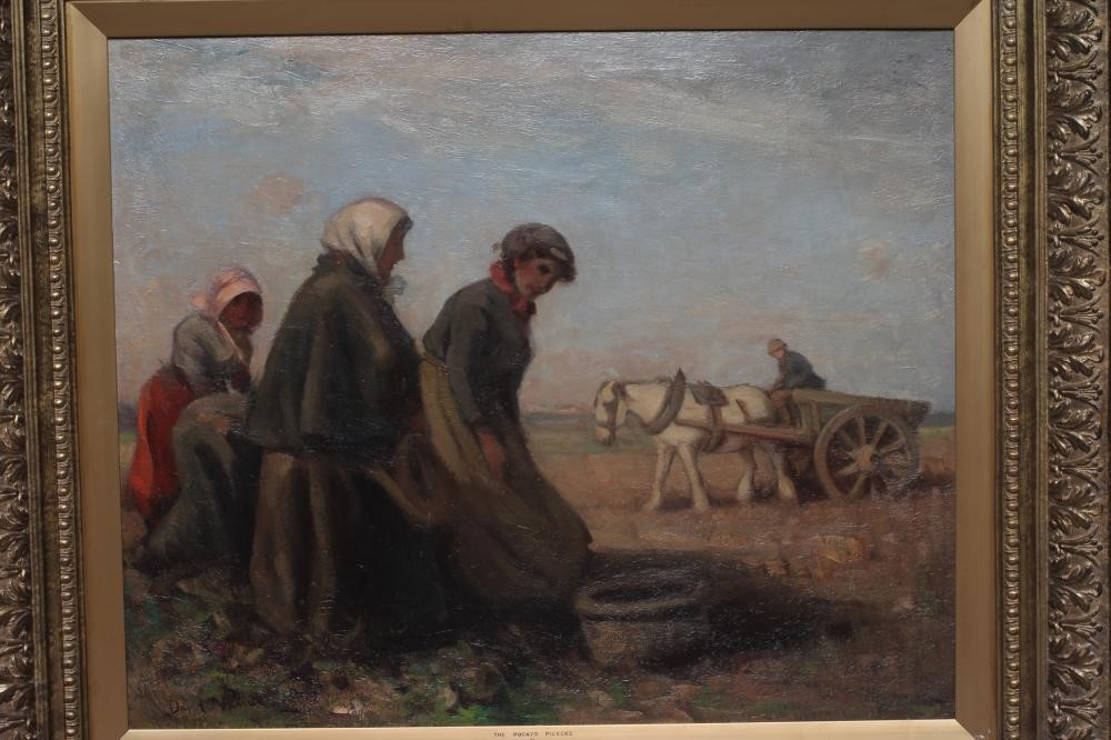 DAVID T ROBERTSON (1879-1952) The Potato Pickers, signed lower left, oil on canvas, 25" x 31", Image