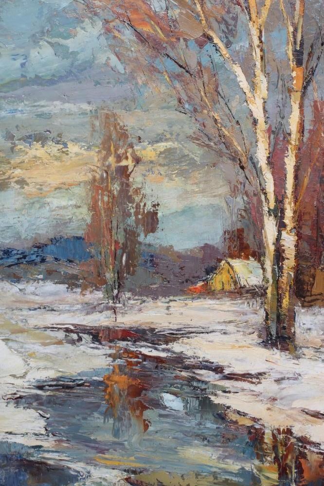 VALTER BERZINS (1925-2009) Winter Woodland Landscape, signed lower right, oil on board, 24" x 18 Image