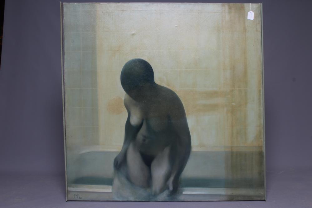GYORGY GORDON (1924-2005) Lady in Bath, signed lower left and dated '82, oil on canvas, 41" x 41", Image