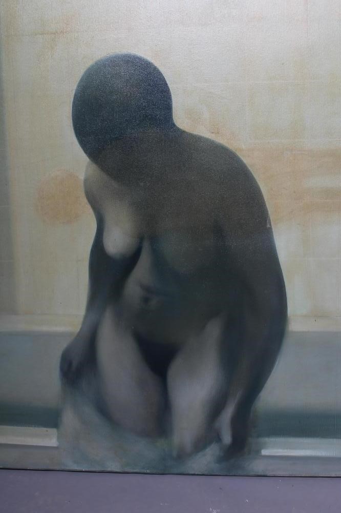 GYORGY GORDON (1924-2005) Lady in Bath, signed lower left and dated '82, oil on canvas, 41" x 41", Image