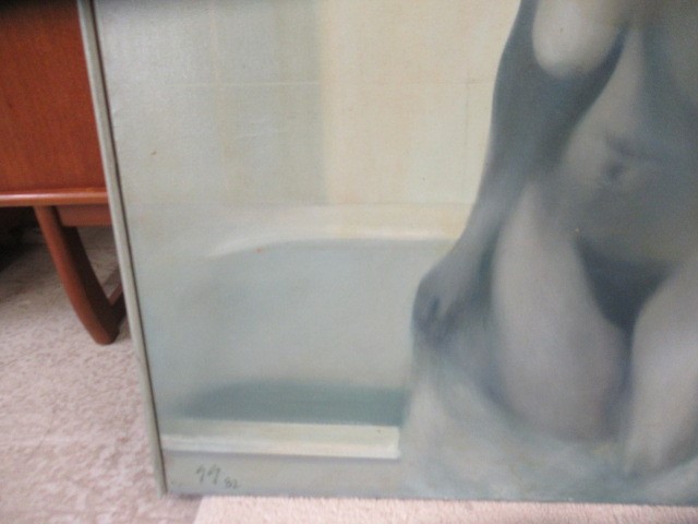 GYORGY GORDON (1924-2005) Lady in Bath, signed lower left and dated '82, oil on canvas, 41" x 41", Image