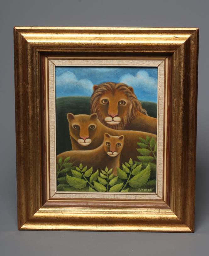 JERZY MAREK (1925-2014) A Lion and two Lionesses in a Landscape, signed lower right, The Tib lane Image