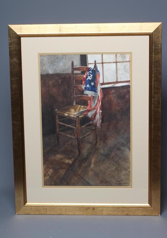 DON STONE (1929-2015) The Flag, signed lower right, watercolour, 20 1/2" x 13 1/2", framed and Image