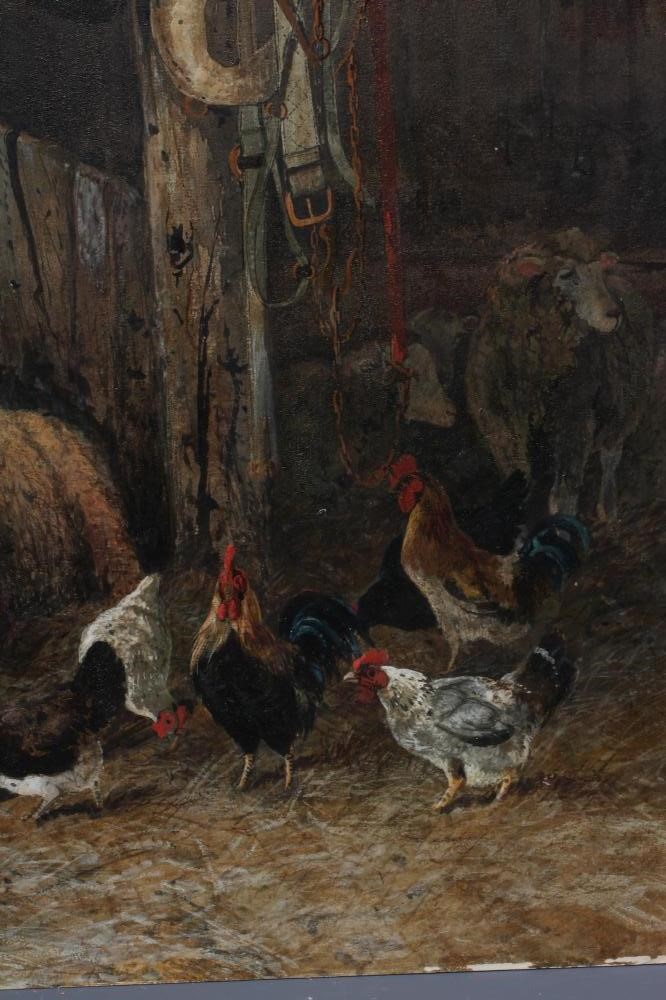 FREDERICK E VALTER (c.1860-c.1930) Sheep and Hens in a Stable, signed lower left, watercolour Image