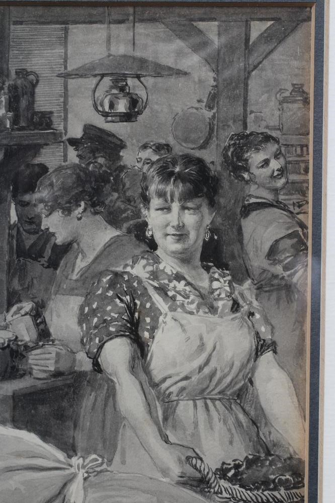 FORTUNINO MATANIA (1881-1965) A Busy Stately Home Kitchen, signed lower right, watercolour, 10 1/2" Image