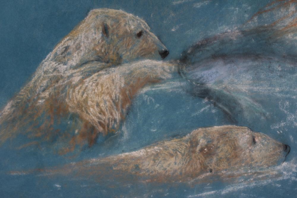ARTHUR WARDLE (1864-1949) Mermaid with Polar Bears, signed lower right, pastel, 13" x 22 1/4", Image