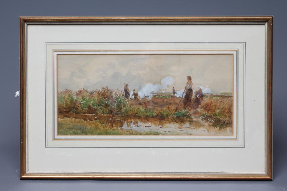 TOM LLOYD (b.1929) Agricultural Labourers on Moorland, signed lower left and dated 1895, watercolour Image