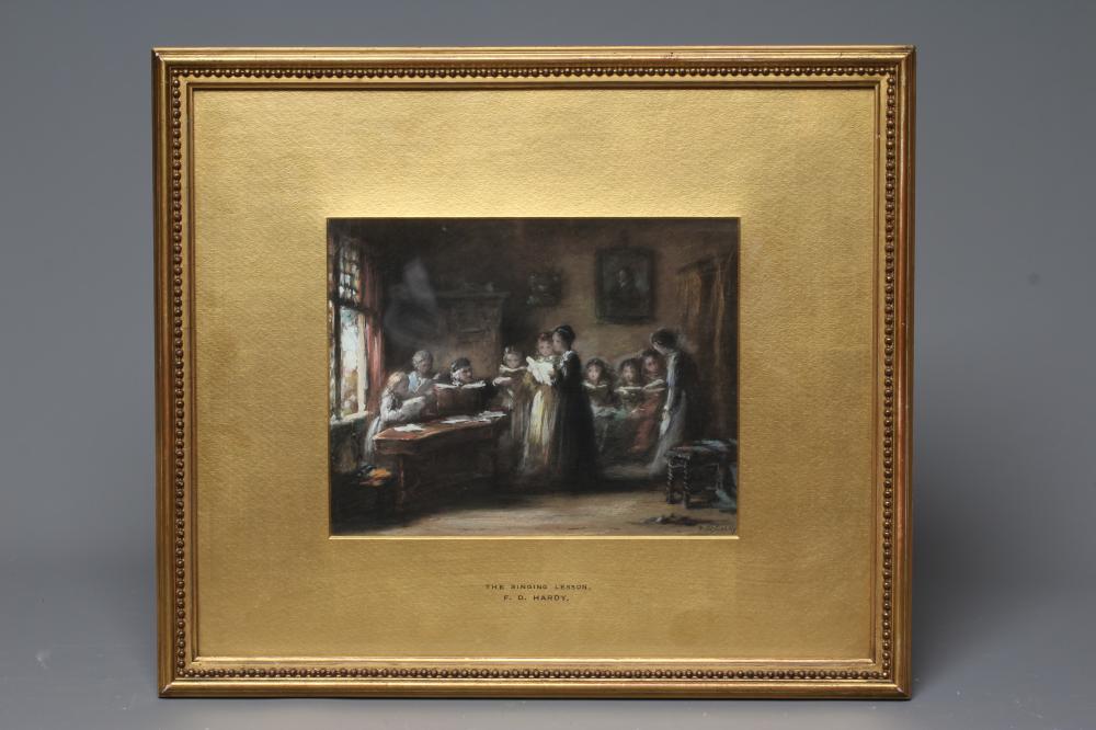 FREDERICK DANIEL HARDY (1826-1911) The Singing Lesson, signed lower right, pastel, 6 1/4" x 8 1/4", Image