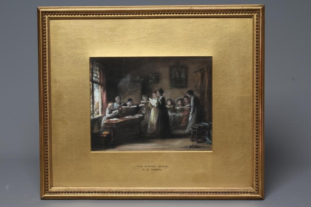 FREDERICK DANIEL HARDY (1826-1911) The Singing Lesson, signed lower right, pastel, 6 1/4" x 8 1/4", Image