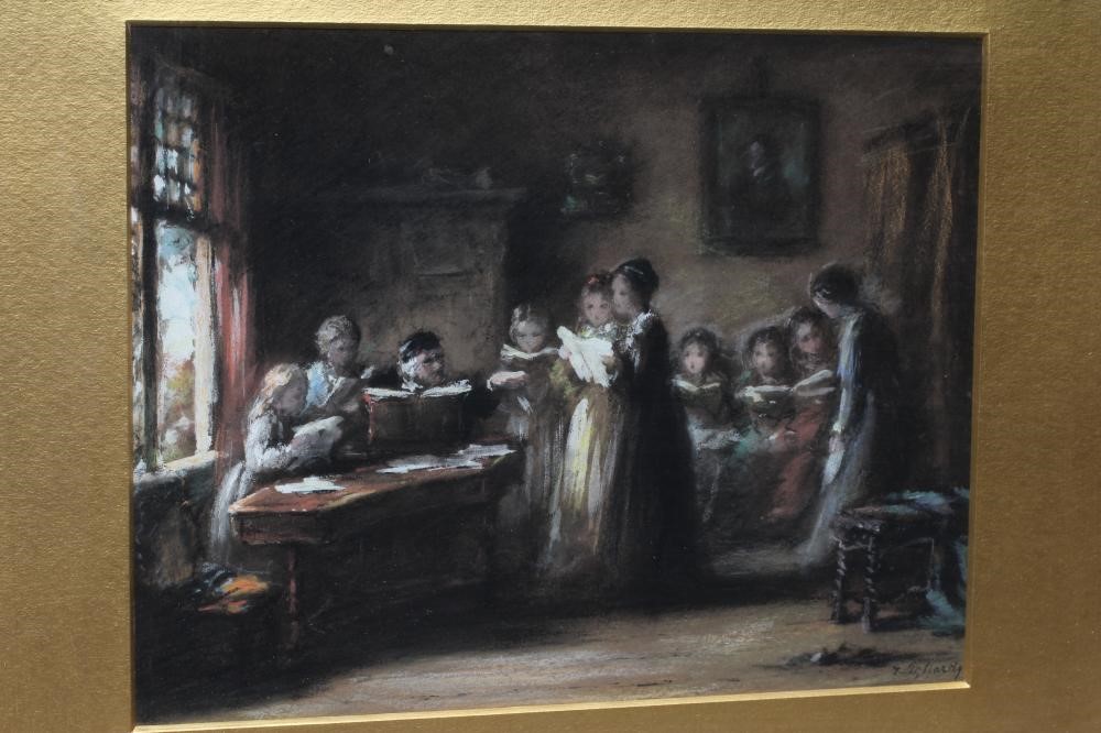 FREDERICK DANIEL HARDY (1826-1911) The Singing Lesson, signed lower right, pastel, 6 1/4" x 8 1/4", Image