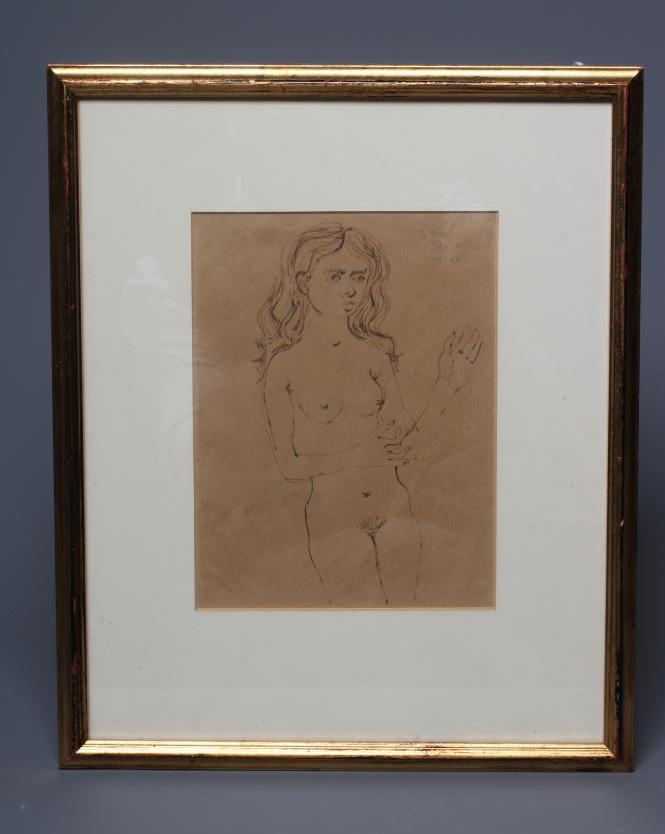 JOHN MINTON (1917-1957) Female Nude, signed, inscribed 'To Tom' and dated 1956 top right, pen and Image