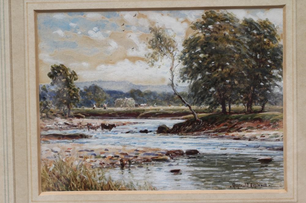 REGINALD ASPINWALL (1858-1921) River View with Cattle and a Harvest Beyond, signed lower right, Image