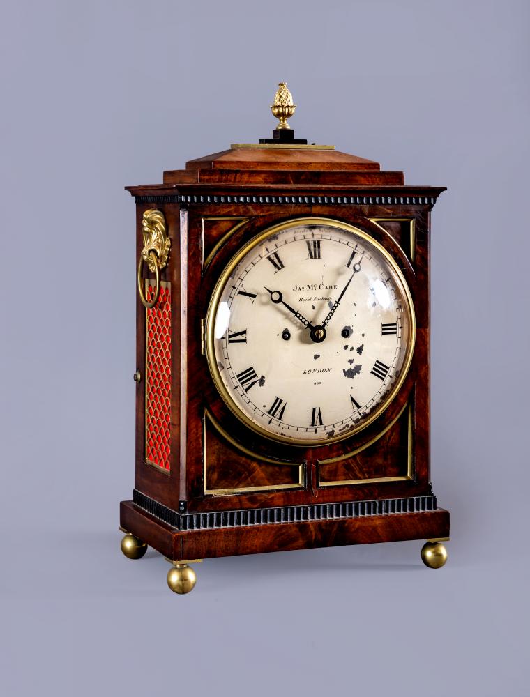 A MAHOGANY CASED MANTEL CLOCK BY JAMES McCABE Image