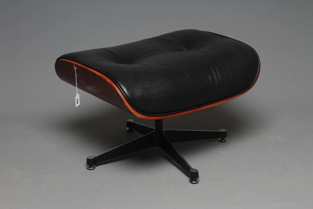 AFTER CHARLES AND RAY EAMES - A MODEL 671 OTTOMAN, modern, in Santos Palisander and black leather, Image