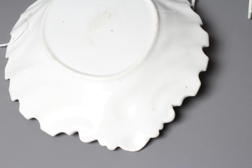 A RED ANCHOR PERIOD CHELSEA PORCELAIN SILVER SHAPED DISH, c.1755, painted in polychrome enamels with Image