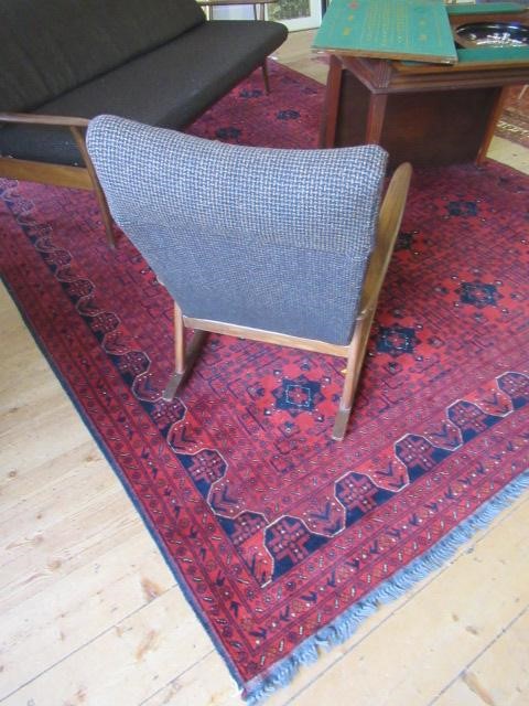 A FURPRO "TRAMPOLINE" TEAK FRAMED SOFA BED, mid 20th century, upholstered in a brown speckled Harris Image